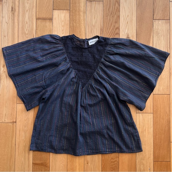 Antik Batik Tops - Antik Batik Womens Gelly Tee Dark Gray Lace Detail Rainbow Stripe Flowy Boho XS